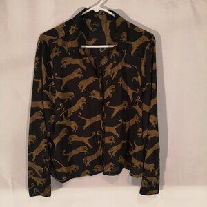 Worthington Ladies Long Sleeves Button Front Tiger Print Blouse